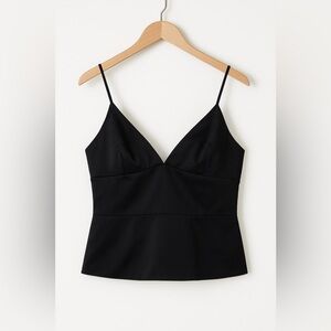 L’AGENCE | Black Satin Cami Top • Luxury Minimalist Silky V-Neck Evening Tank